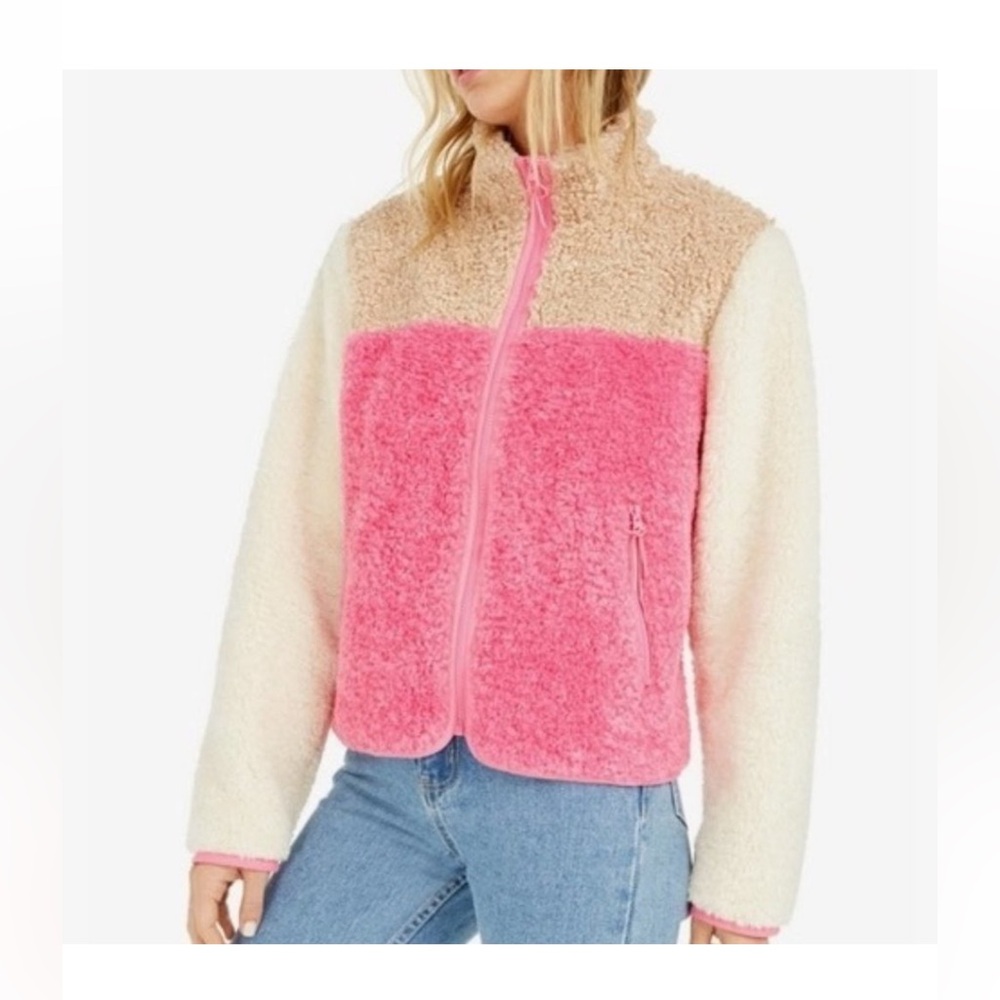 Becca Tilley x bar lll Women's Pink and Cream Sherpa Jacket